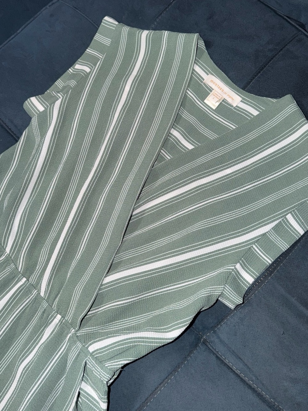 Girls green and white striped jumpsuit with pockets